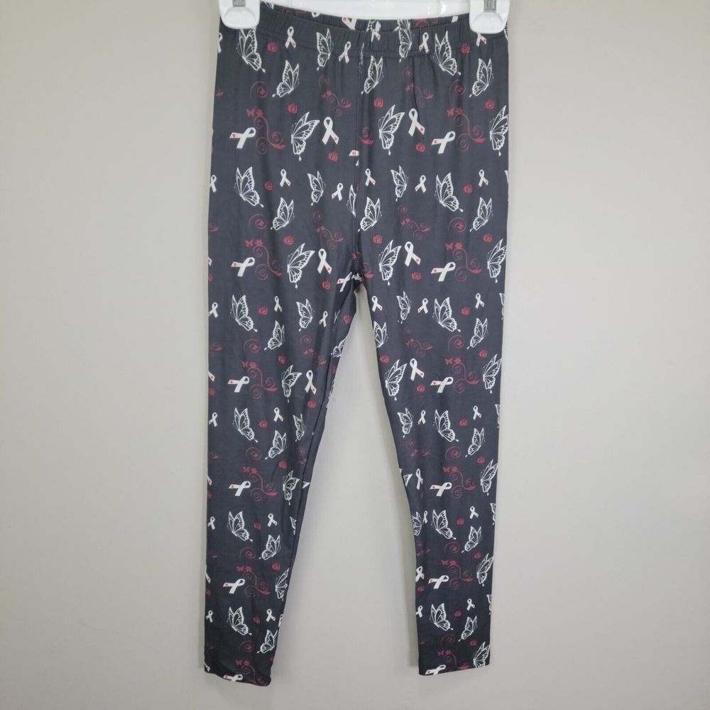 White Ribbons Roses Butterflies Polyester Spandex Ankle Awareness Leggings OS